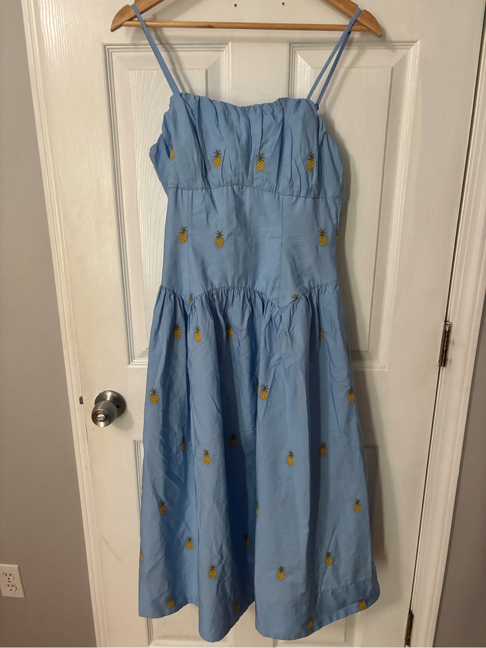 Blue pineapple print dress with adjustable straps, size